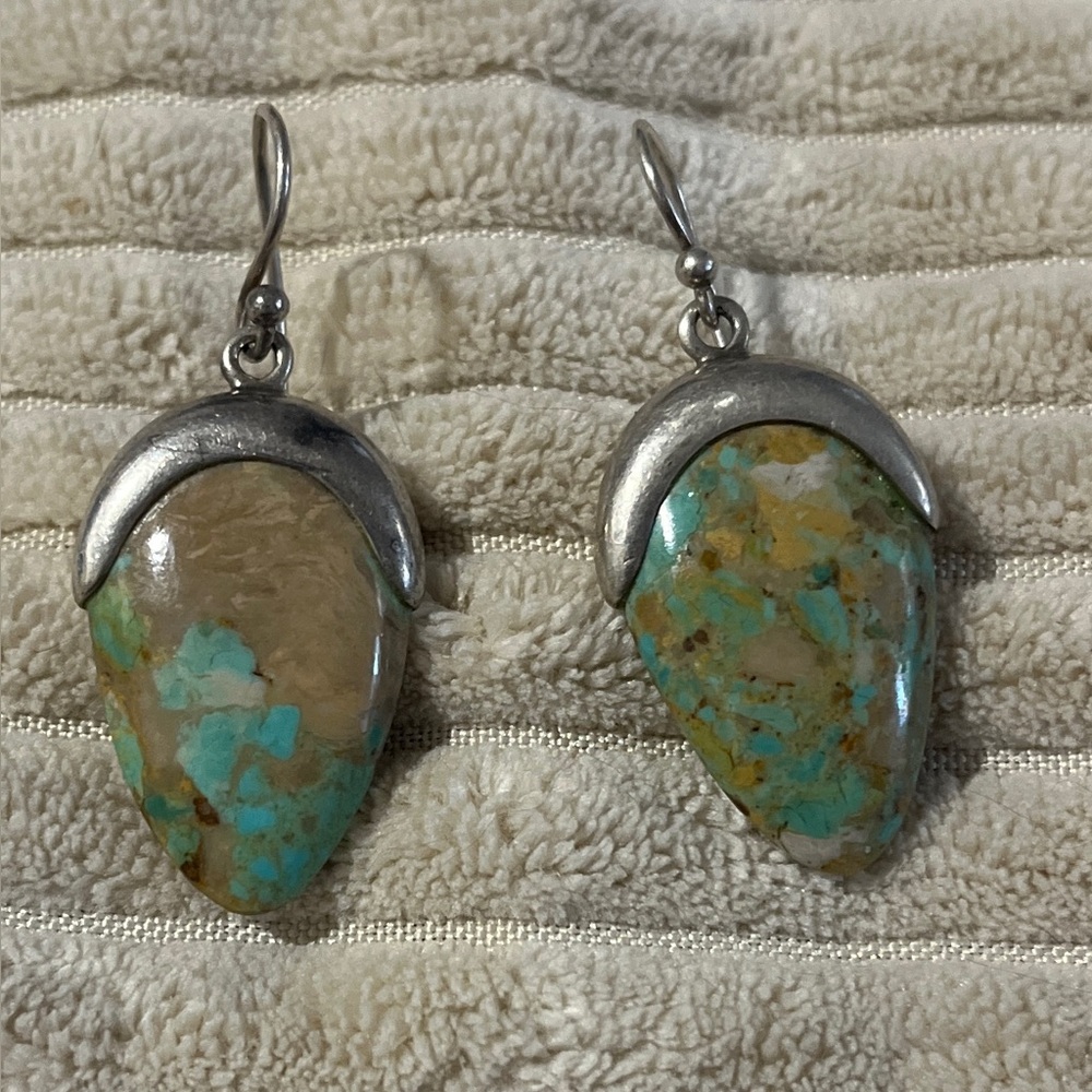 Vintage Turquoise and Sterling Drop Earrings